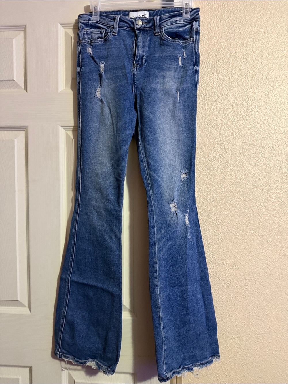 Levi's Blue Distressed Flare Jeans with Frayed Hem